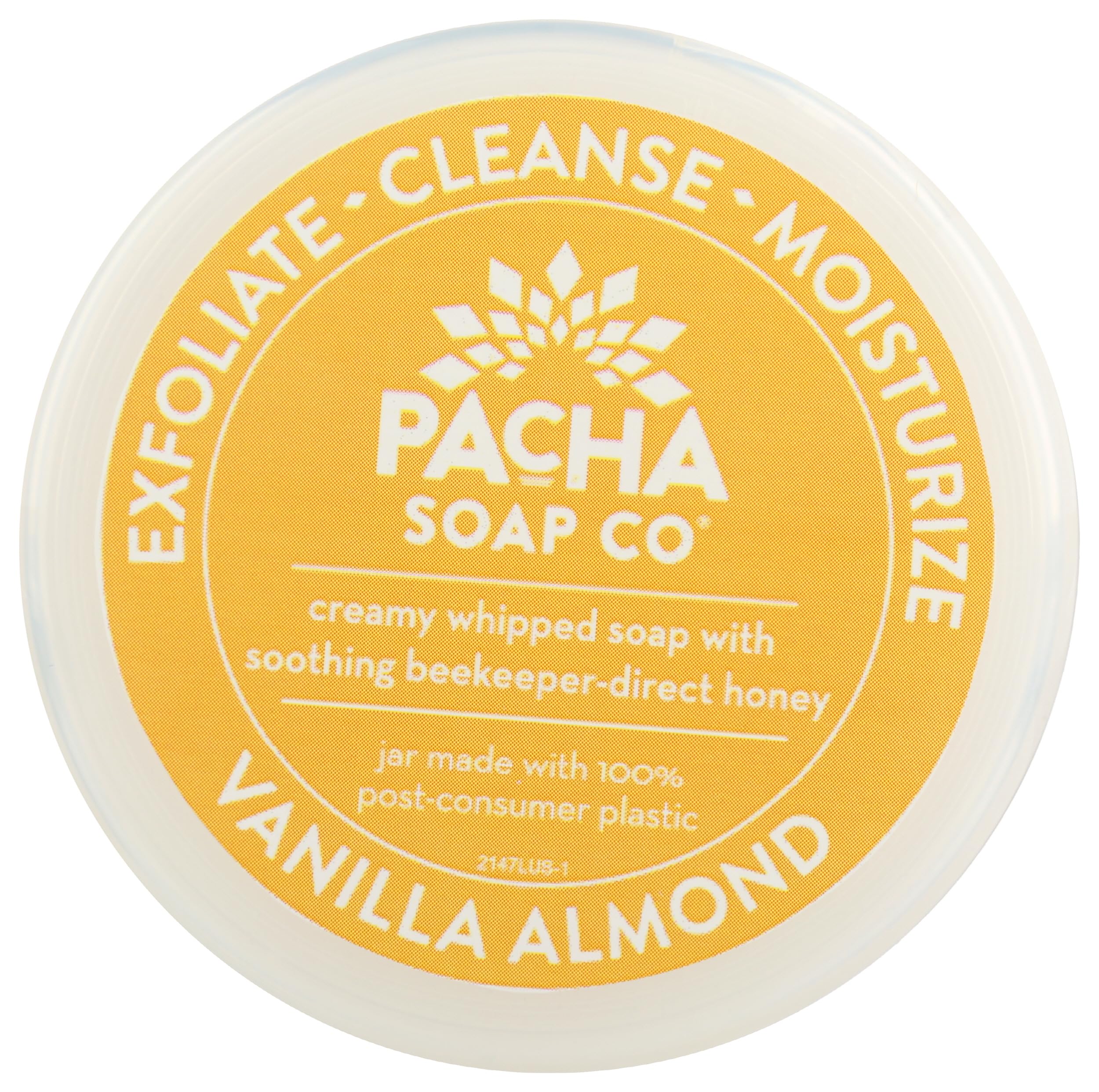 Pacha Soap Co Vanilla Almond Whipped Soap Scrub label, cruelty-free beauty ethics