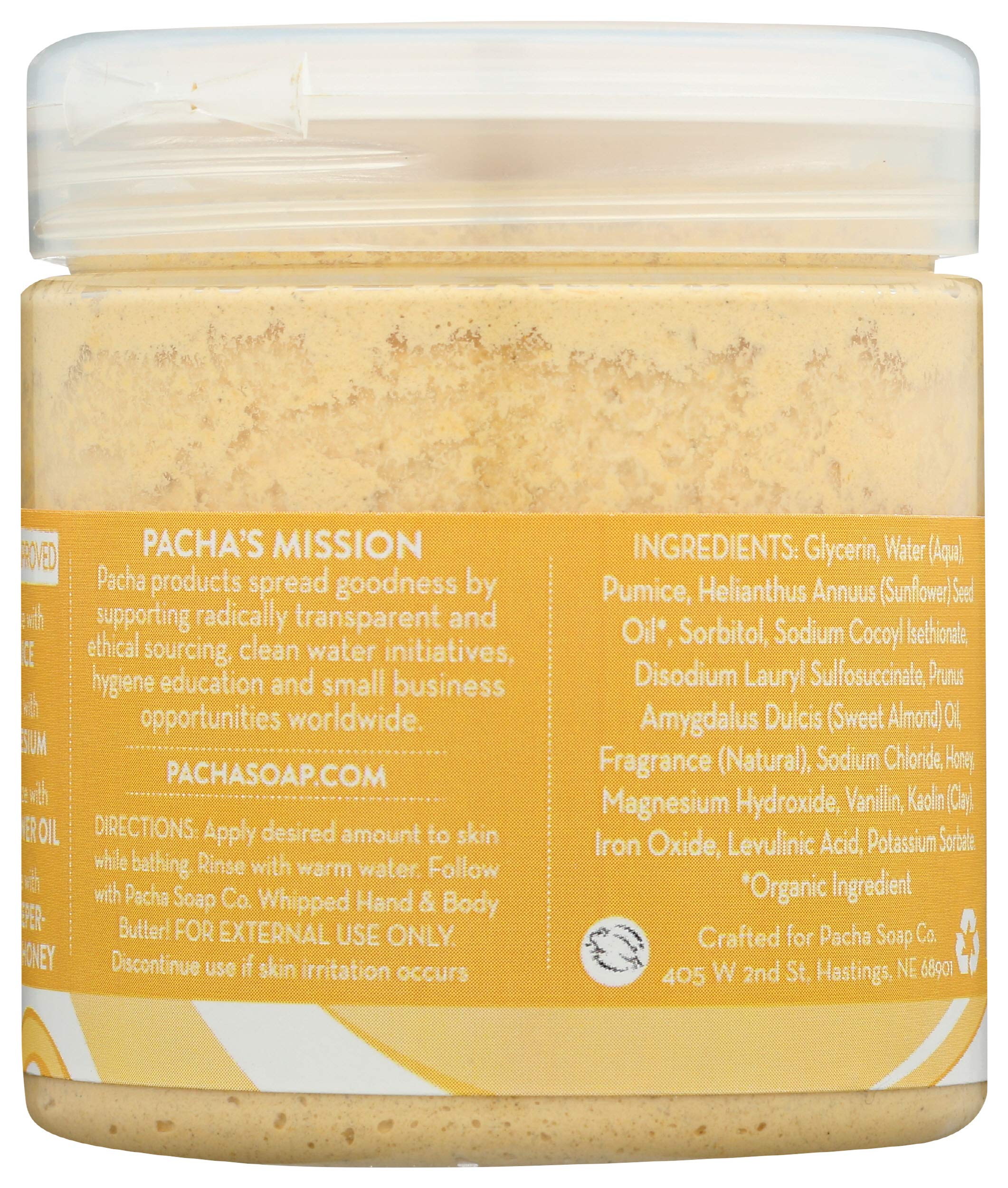 Pacha Soap Co Vanilla Almond Whipped Soap Scrub scoop, creamy scrub for moisturized skin