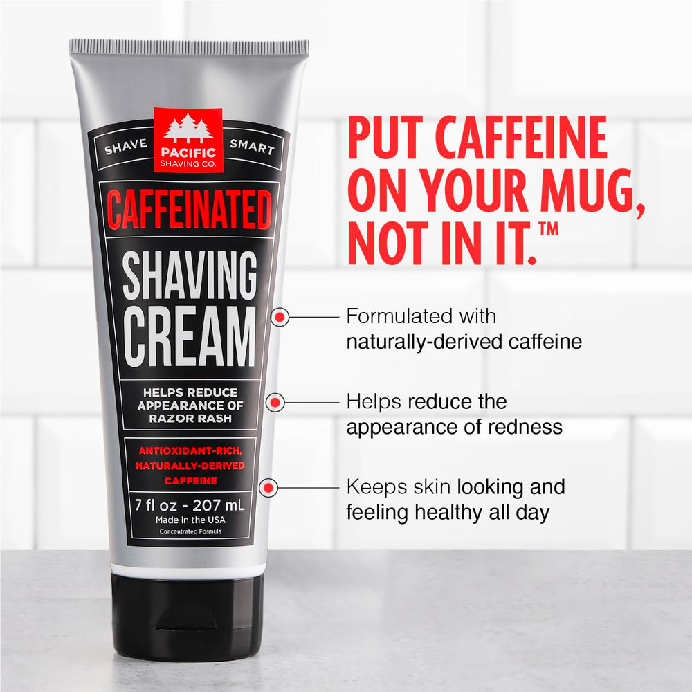 Pacific Shaving Company caffeinated shaving cream aloe infusion applied for soothing hydration