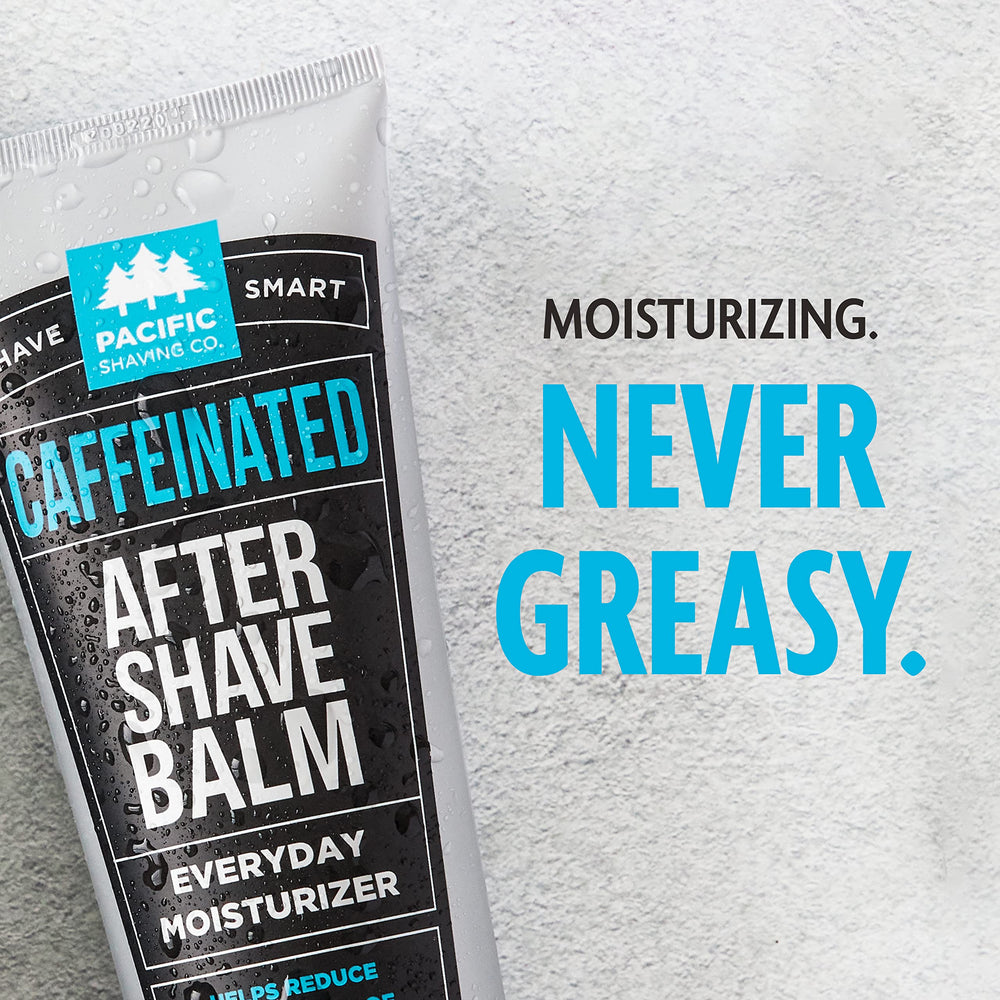 Pacific Shaving Co caffeinated aftershave aloe spearmint ingredients spotlight emphasizes soothing sensations