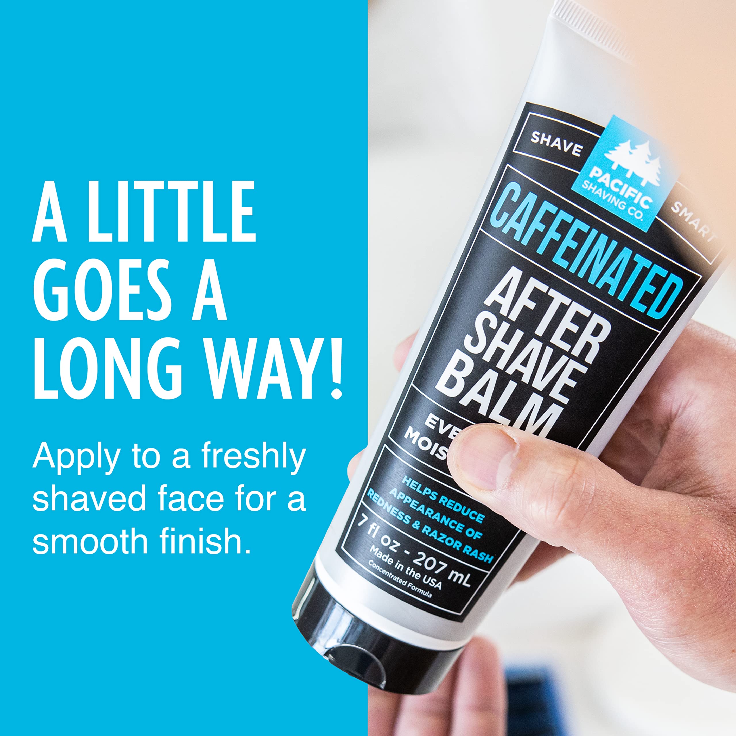 Pacific Shaving Co caffeinated aftershave caffeine imagery highlights antioxidant benefits for morning routines