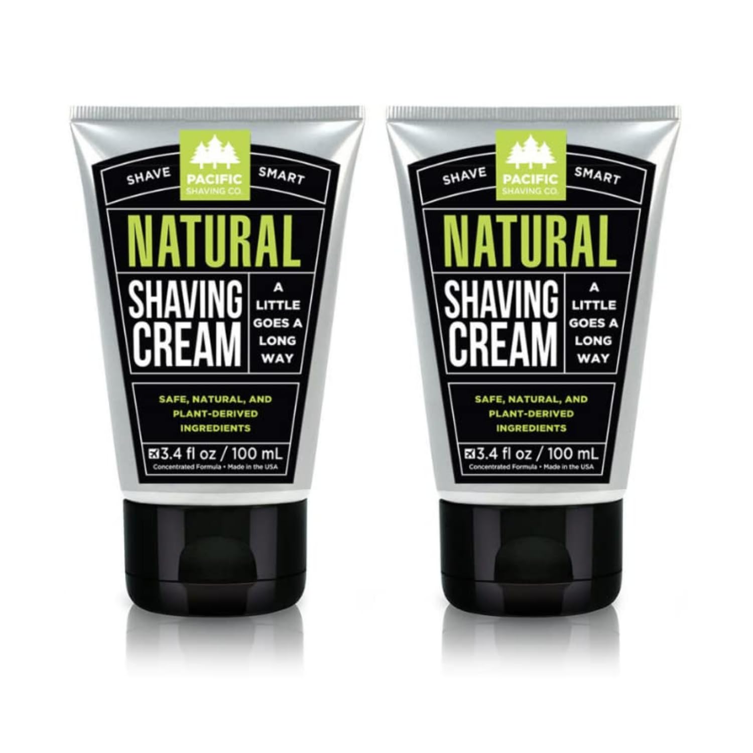 Pacific Shaving Company natural shaving cream jar showing shea butter for gentle hydration.