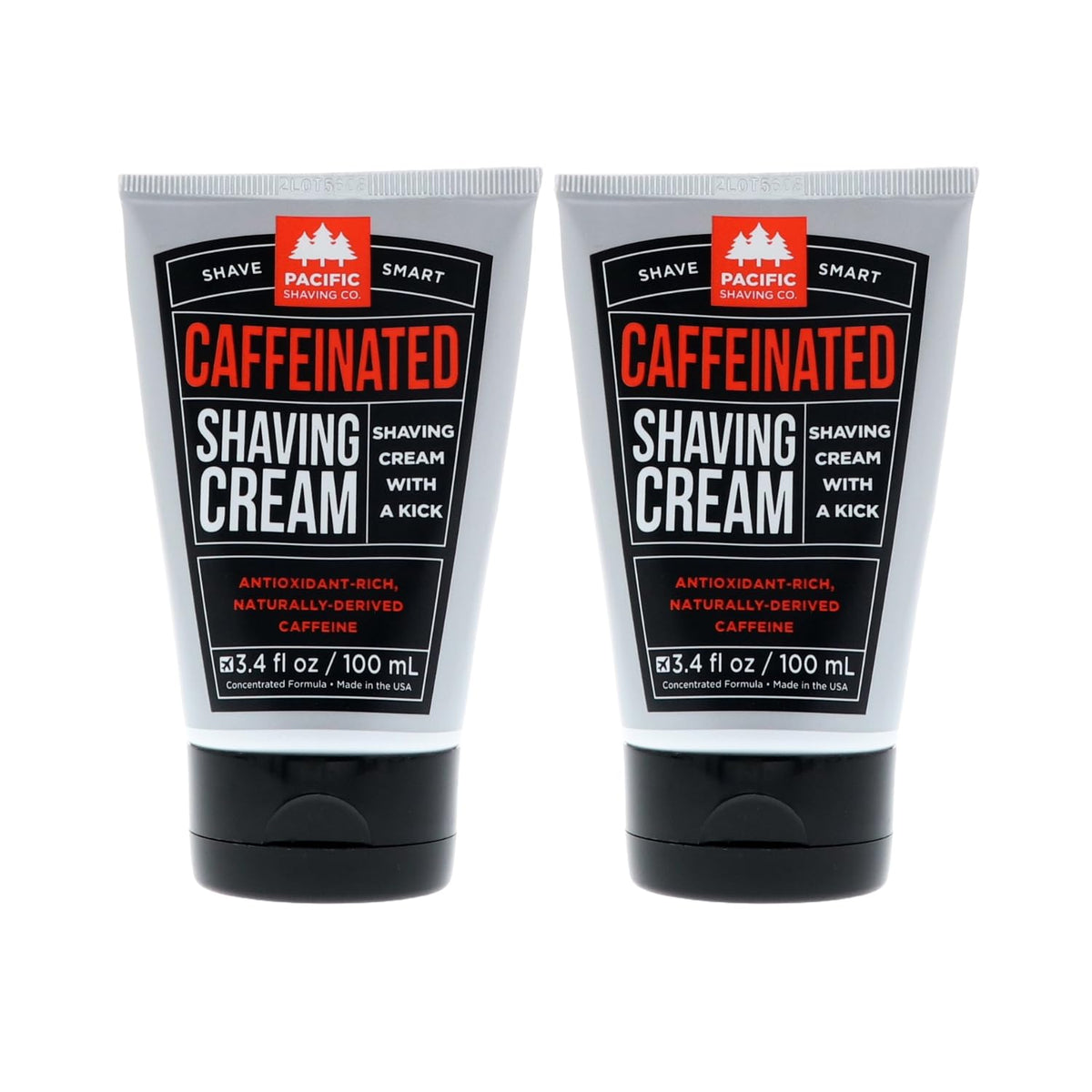 Pacific Shaving Company caffeinated-shaving-cream-tub-front shows two-pack packaging for hydrating shave.