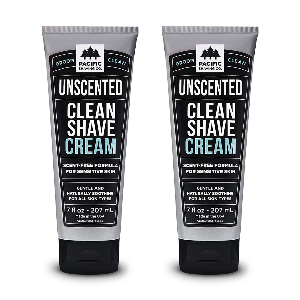 Pacific Shaving Company clean shaving cream bottle showcasing a hydrating shea butter formula