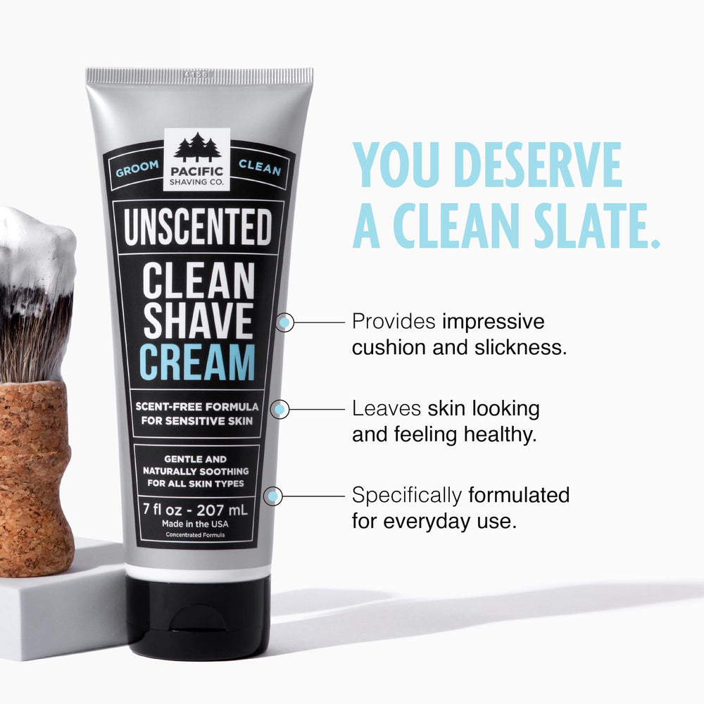 Ingredient panel highlights shea butter and vitamin E in Pacific Shaving Company cream