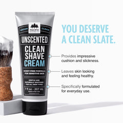Ingredient panel highlights shea butter and vitamin E in Pacific Shaving Company cream