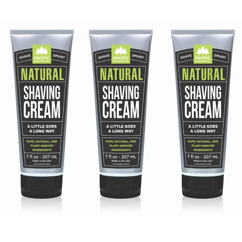 Pacific Shaving Company shaving cream packaging tube for easy, on-the-go use.