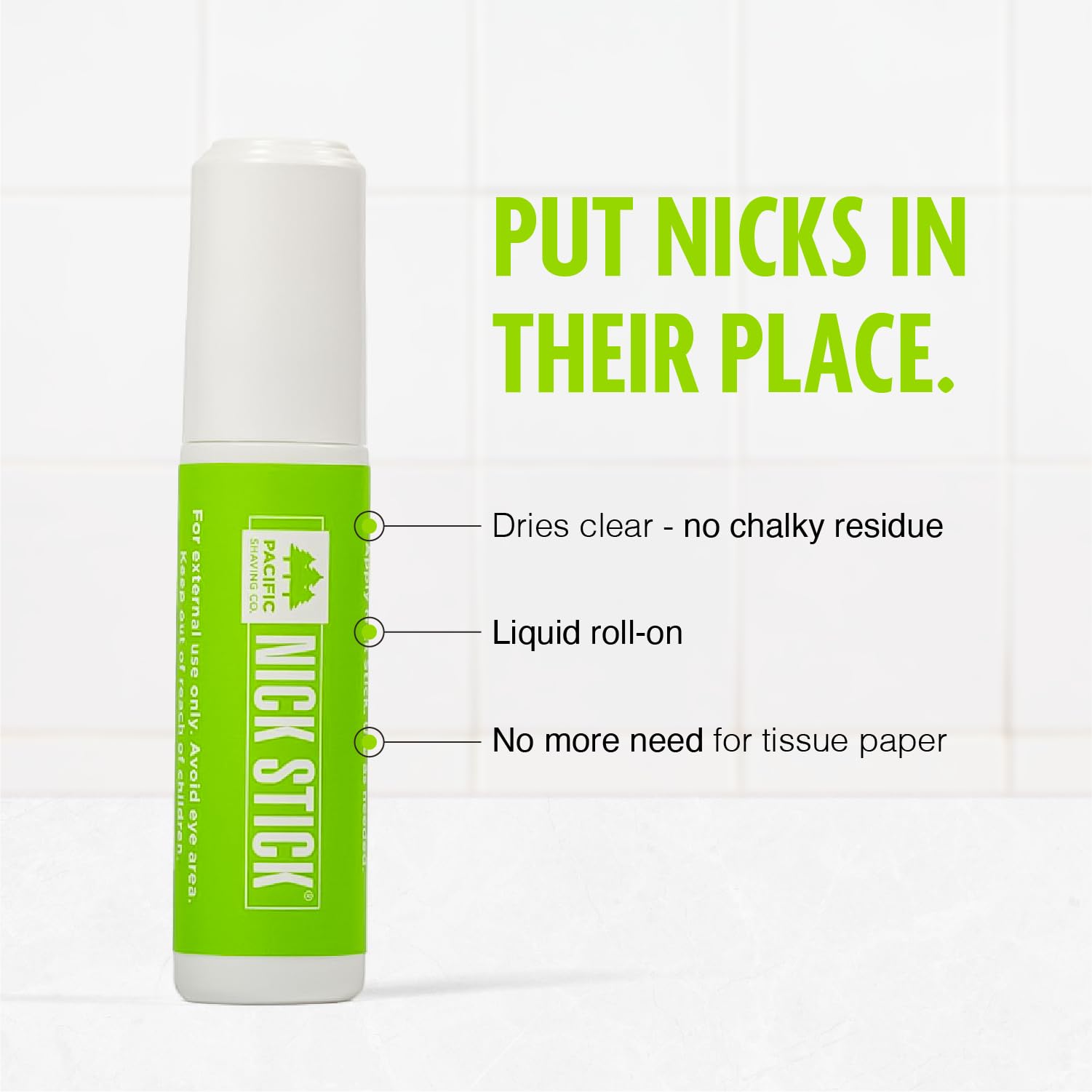 Pacific Shaving Nick Stick dries clear with no chalky residue.