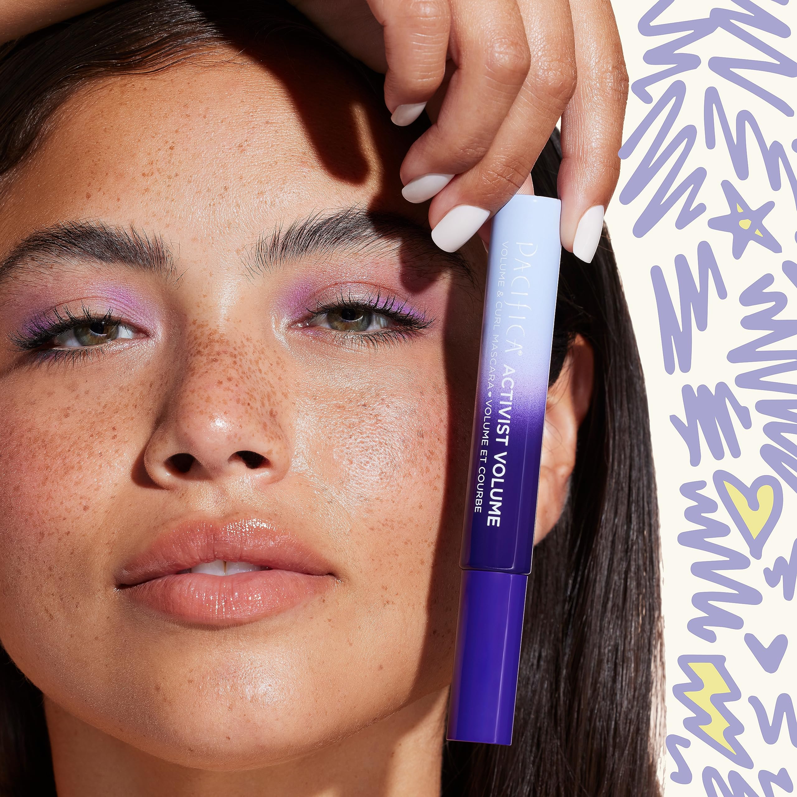 Pacifica Activist Curling Mascara curved brush loading appears even for fuller lashes.