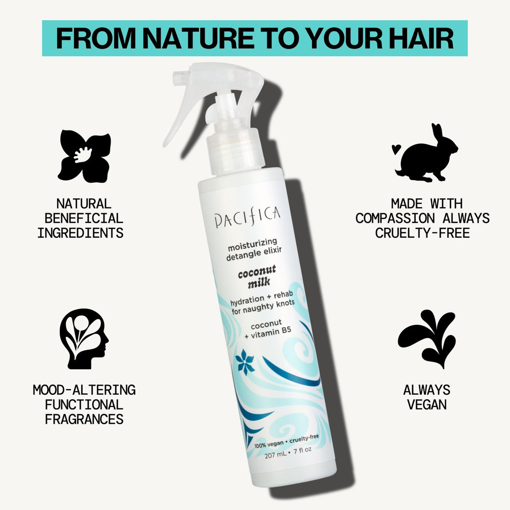 Pacifica Coconut Milk Hair Detangler Spray works on all hair textures