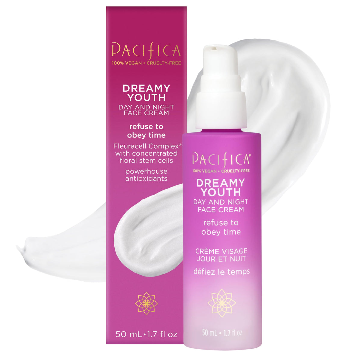Pacifica Dreamy Youth Face Cream packaging highlights eco-friendly materials for sustainable skincare.