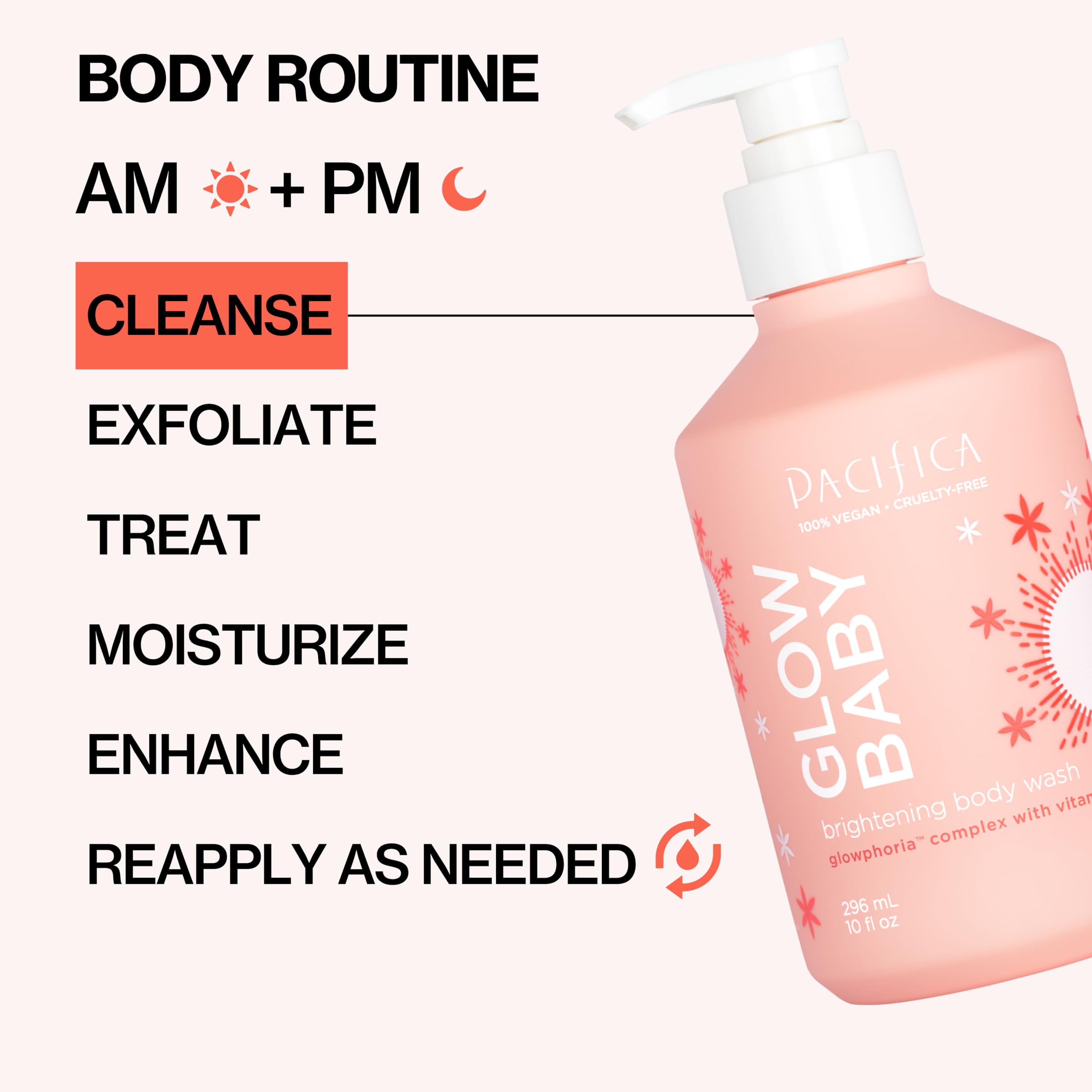 Pacifica Glow Baby Brightening Body Wash is vegan and cruelty-free.