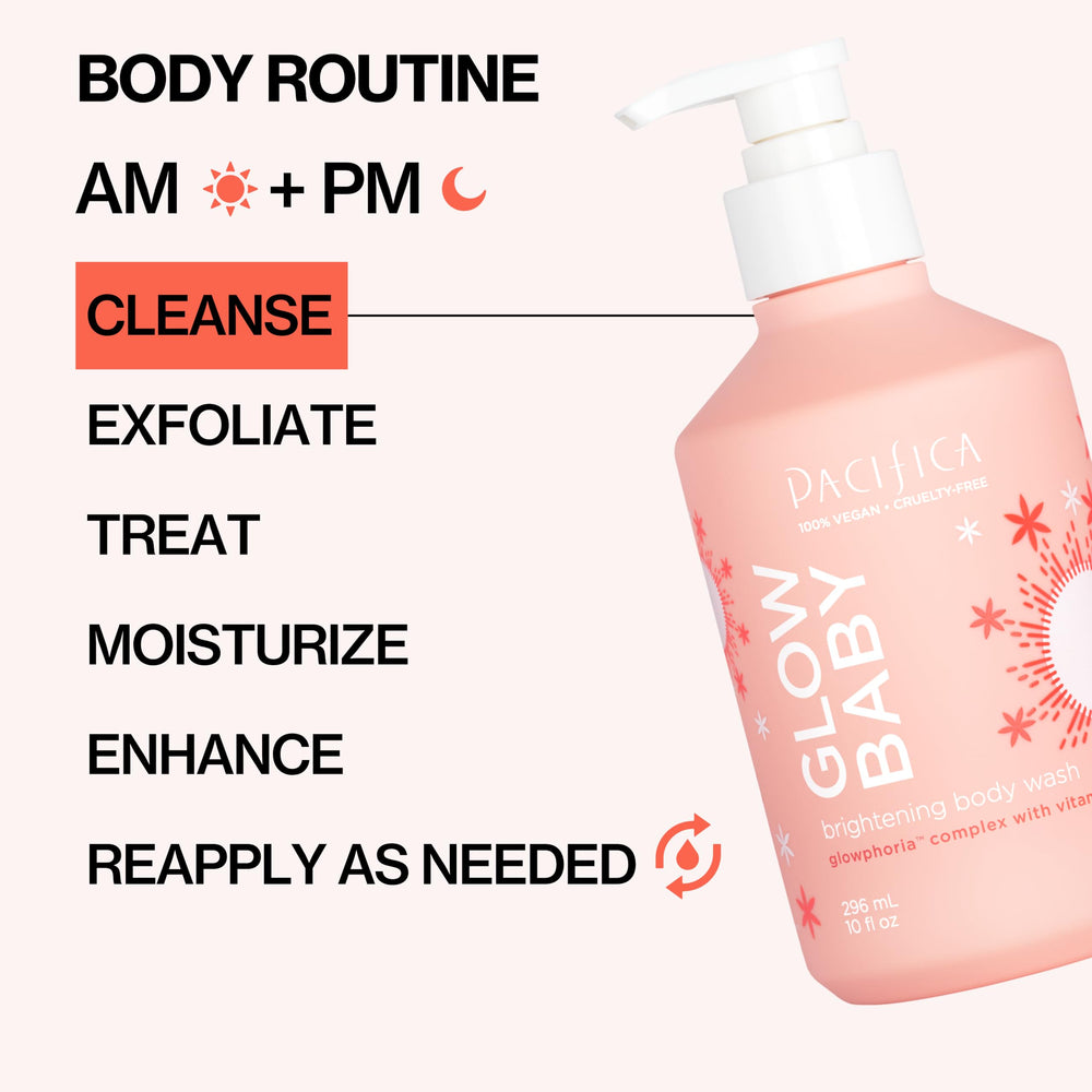 Pacifica Glow Baby Brightening Body Wash is vegan and cruelty-free.