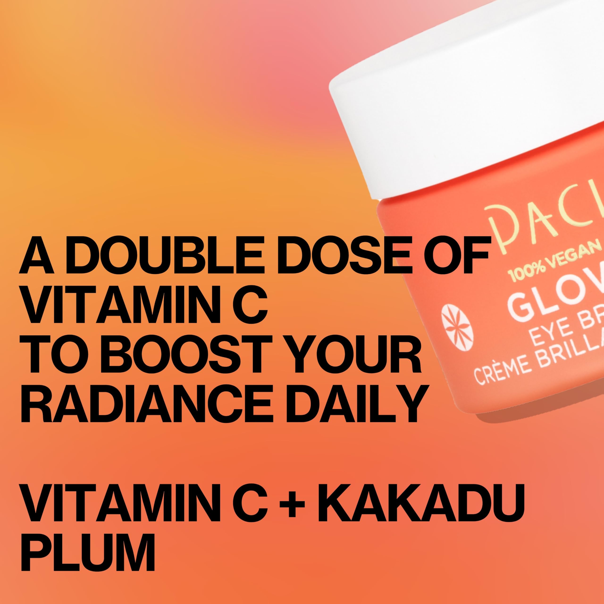 Pacifica Glow Baby Eye Cream vitamin C closeup suggests antioxidant brightening for even-toned under-eye