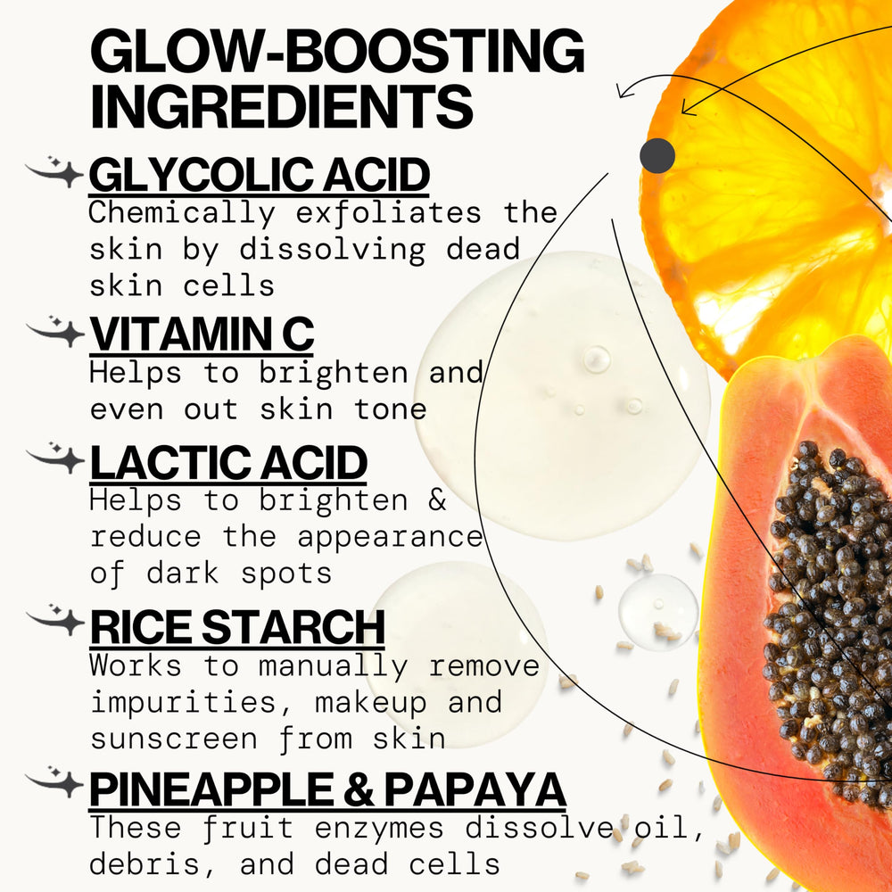 Pacifica Glow Baby Scrub natural ingredients poster highlights free-from-parabens and sulfates.