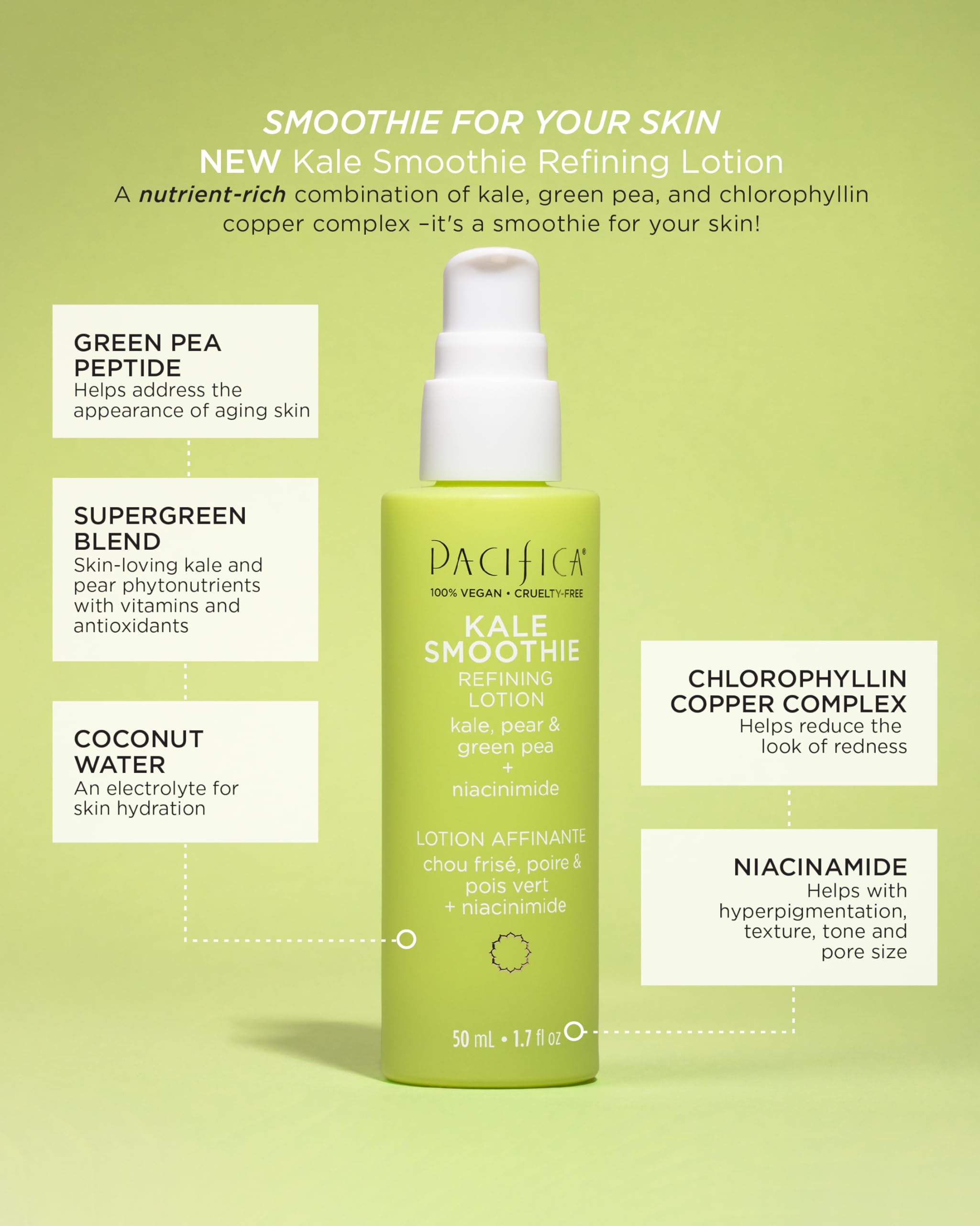 pacifica kale detox foaming cleanser closeup shows refreshing green scent and gentle oil control.