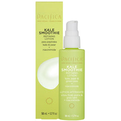 Pacifica Kale Smoothie Face Lotion bottle shows lightweight, oil-free hydration for all skin types.