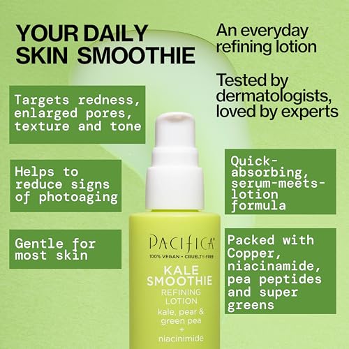 Niacinamide in Pacifica Kale Smoothie Face Lotion supports even tone and pore refinement.