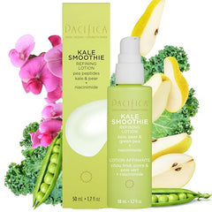 Texture close-up of Pacifica Kale Smoothie Face Lotion highlights gel-like, fast-absorbing formula.
