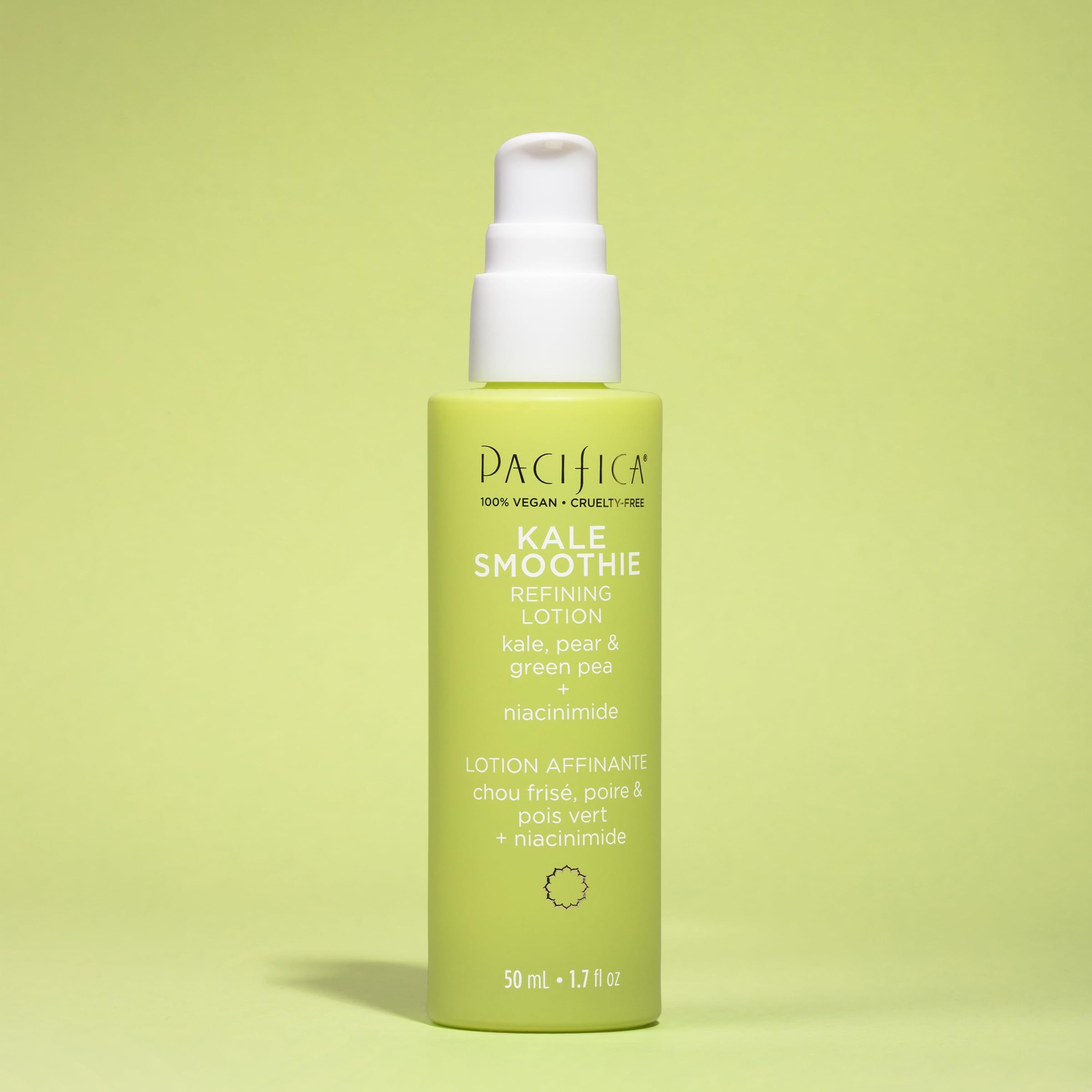 pacifica kale smoothie refining lotion texture closeup reveals matte finish and hydration balance.