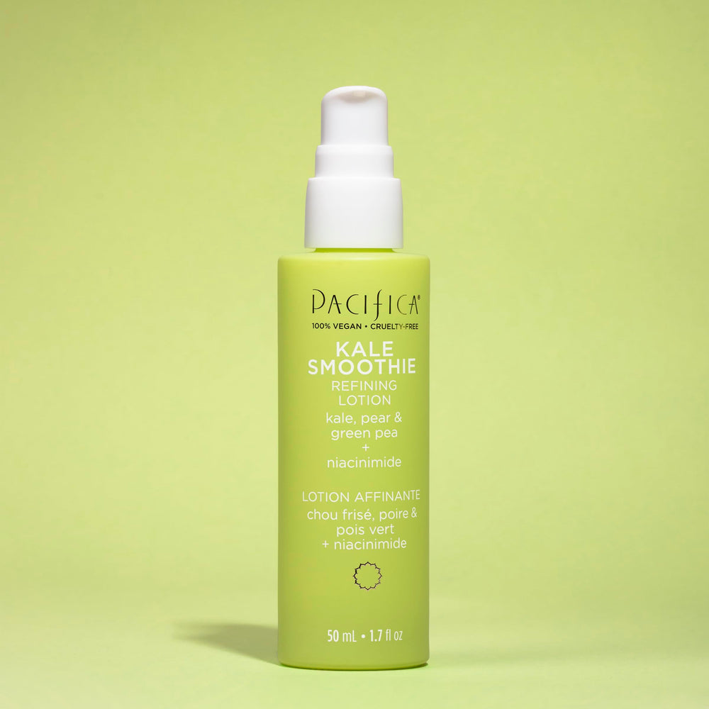 pacifica kale smoothie refining lotion texture closeup reveals matte finish and hydration balance.