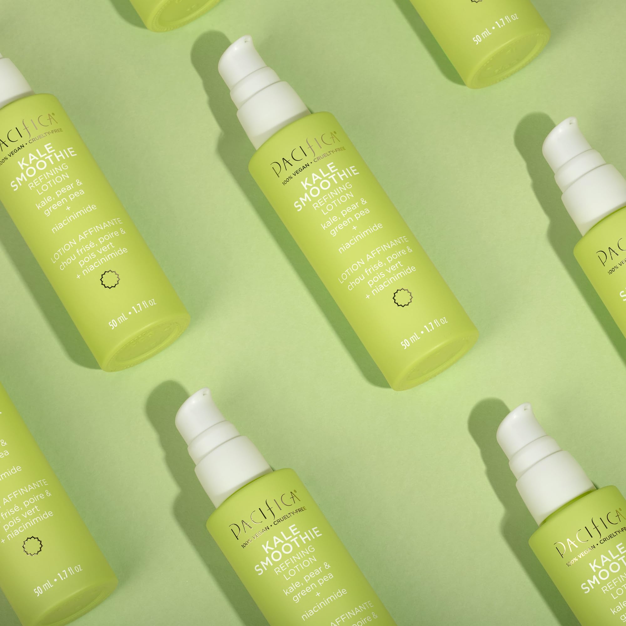 pacifica kale smoothie refining lotion quick absorption closeup highlights pore-minimizing effect.