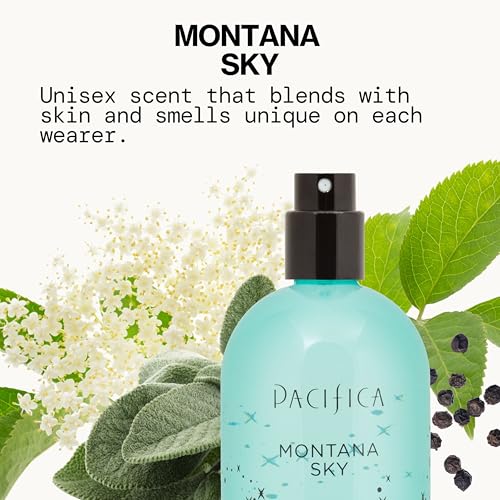 Pacifica Montana Sky spray application demonstrates easy, even mist for all-day freshness.