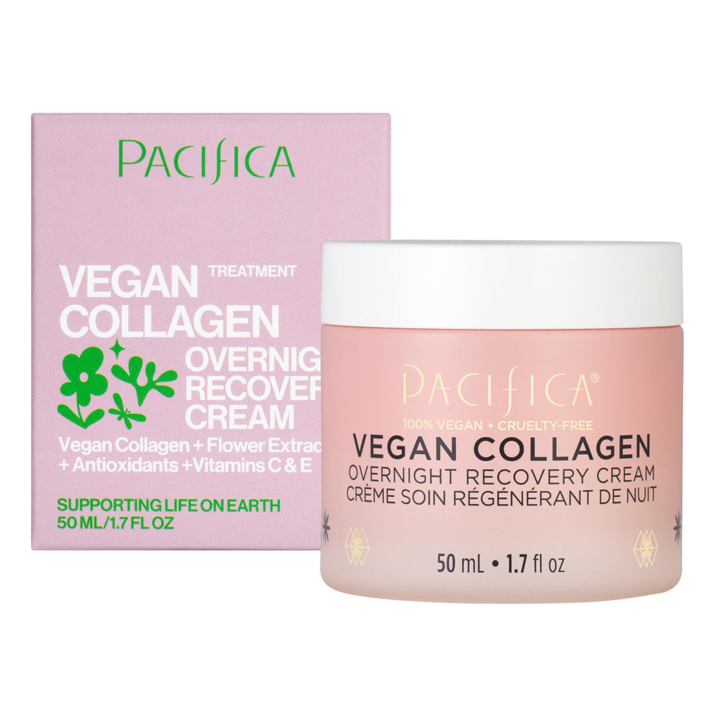 Pacifica vegan collagen night cream jar closeup shows rich texture for overnight hydration