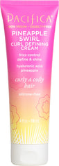 Pacifica Pineapple Swirl curl cream bottle pump demonstrates easy daily styling.