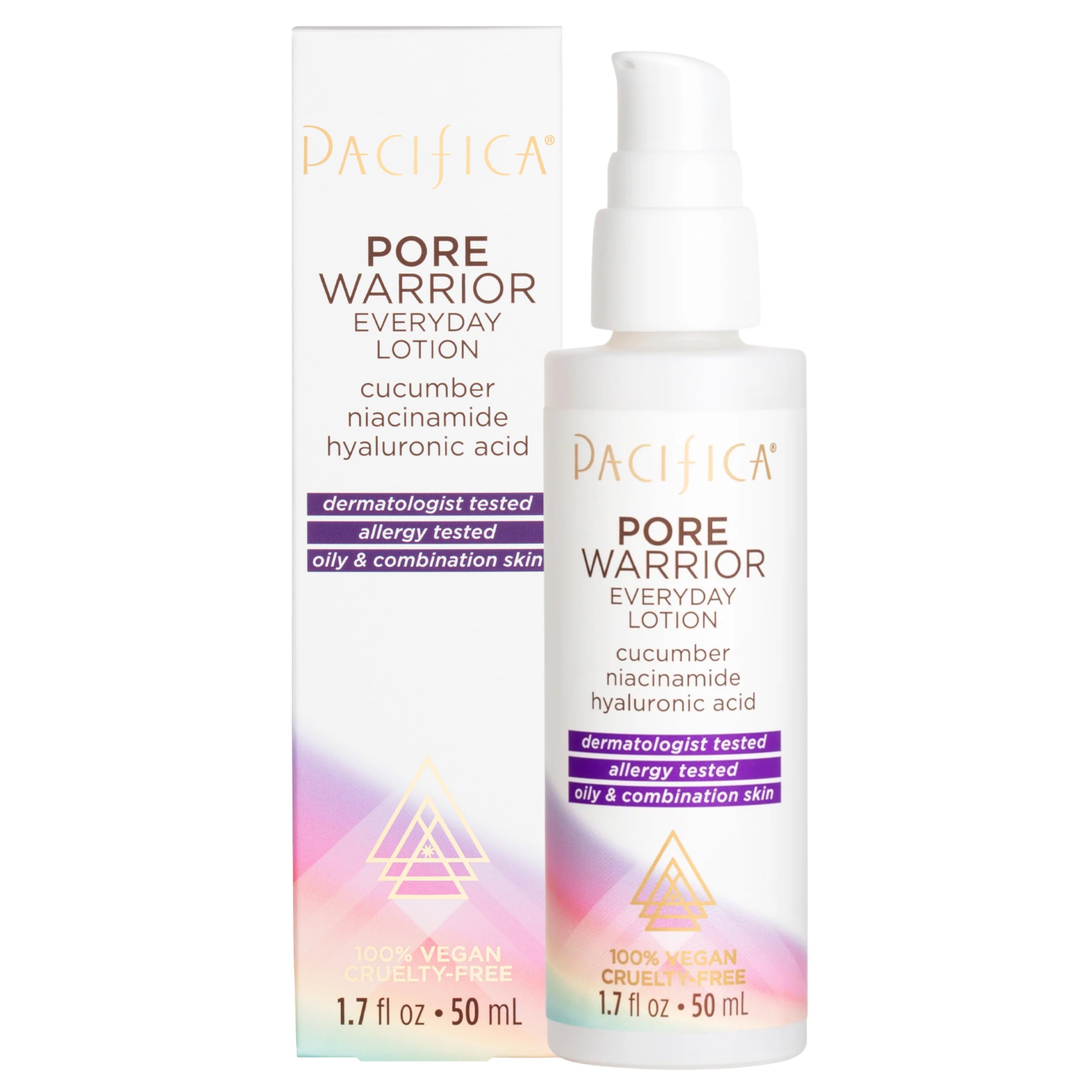 Pacifica Pore Warrior bottle closeup shows a lightweight oil-balancing moisturizer.
