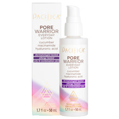 Pacifica Pore Warrior bottle closeup shows a lightweight oil-balancing moisturizer.