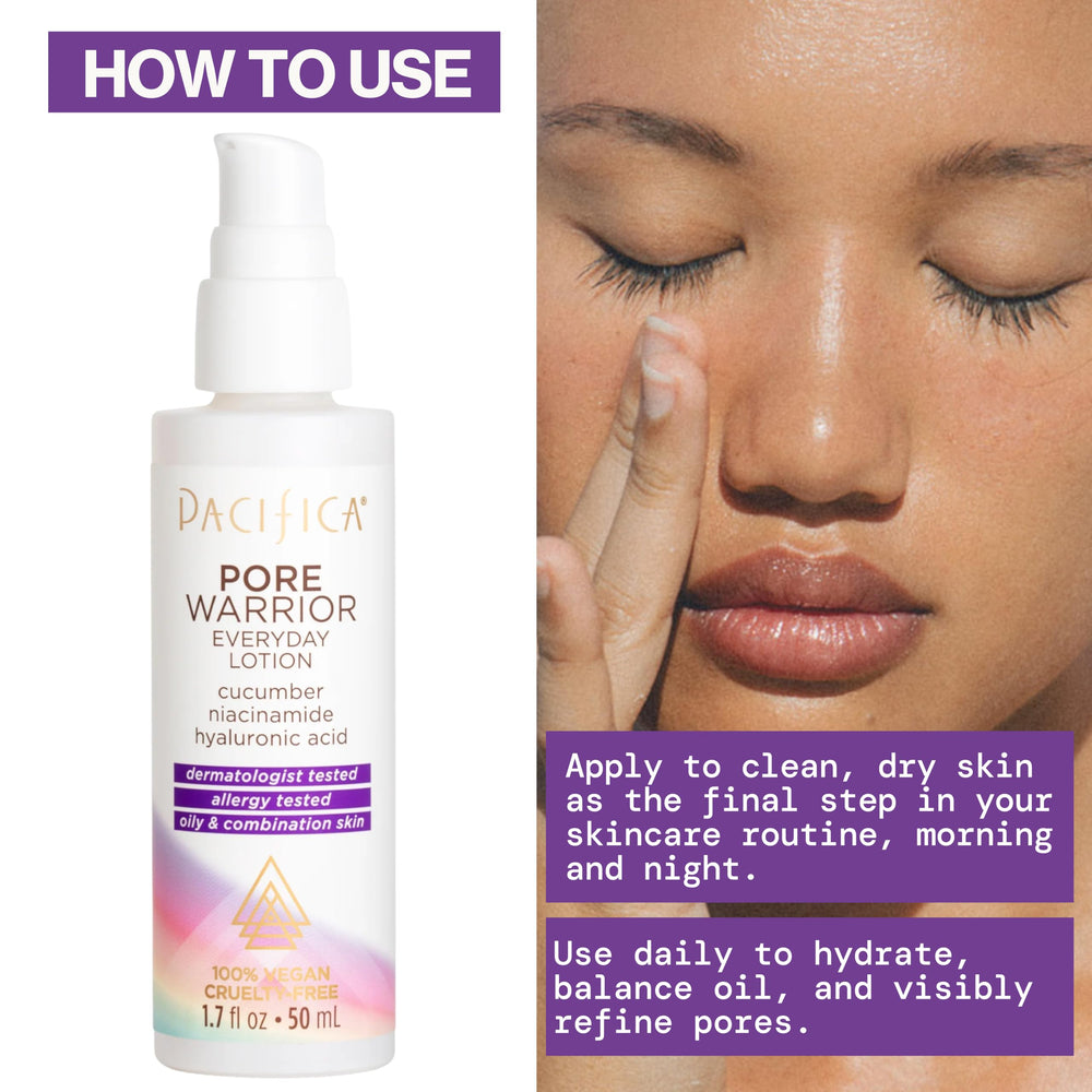 Pacifica Pore Warrior niacinamide ingredient view signals balanced skin care.