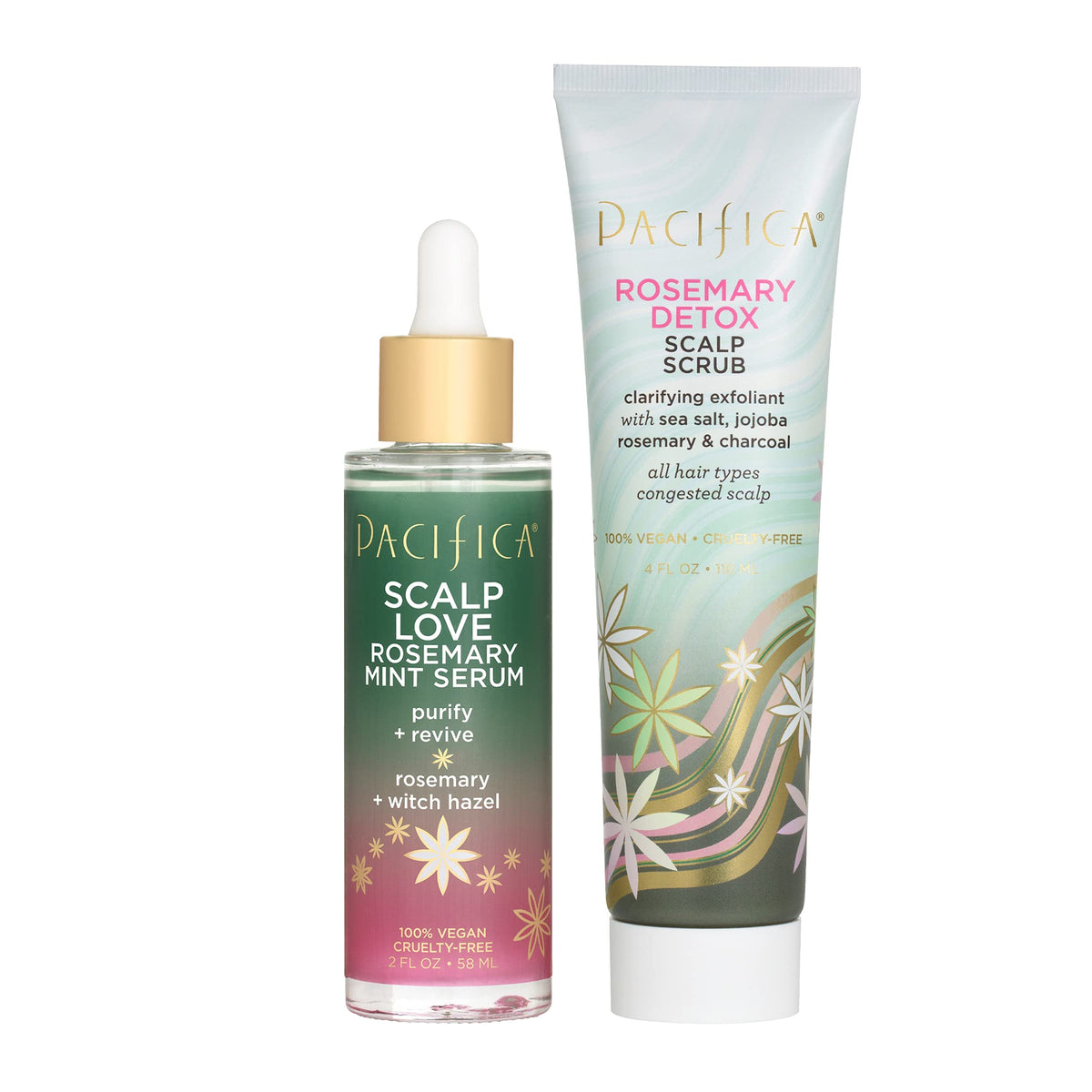 Pacifica rosemary mint serum bottle demonstrates detox and scalp hydration for daily use.