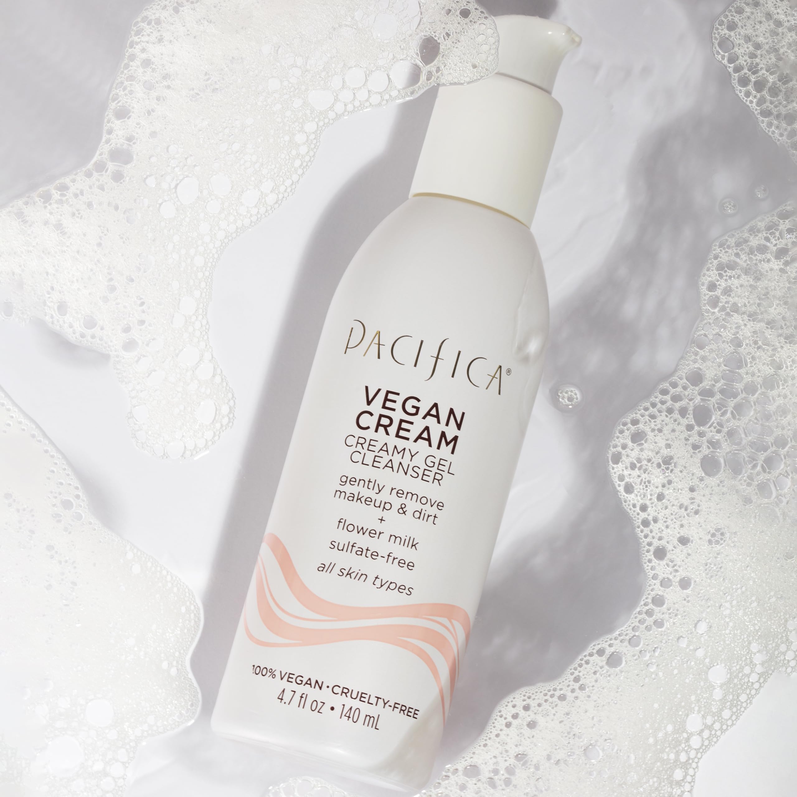 Pacifica Vegan Collagen Cleanser hyaluronate texture highlighting hydration support.