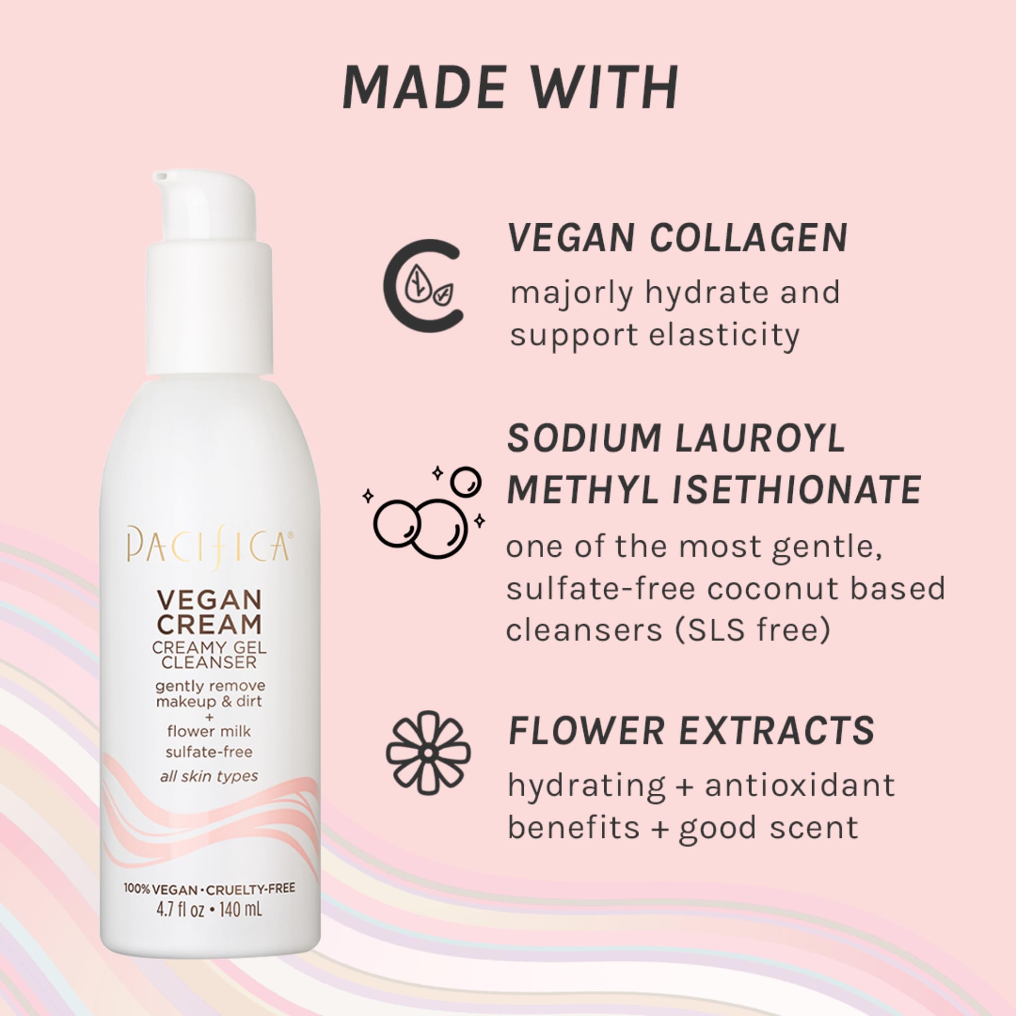 Pacifica Vegan Collagen Cleanser sensitive-skin close-up confirming gentle cleansing.