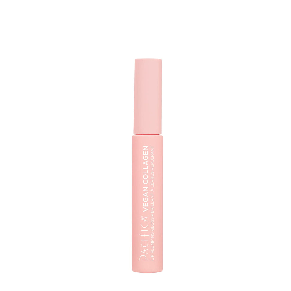 Pacifica Vegan Collagen Lip Plumping Gloss rose-shade designed for all skin tones with subtle shimmer.