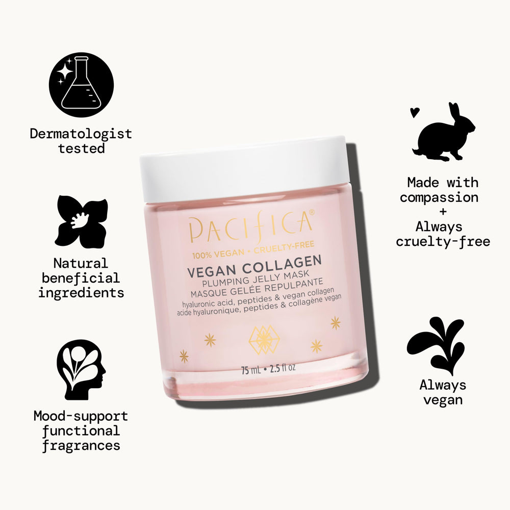 Pacifica Vegan Collagen Plumping Jelly Mask at night, sleeping scene emphasizing nighttime routine