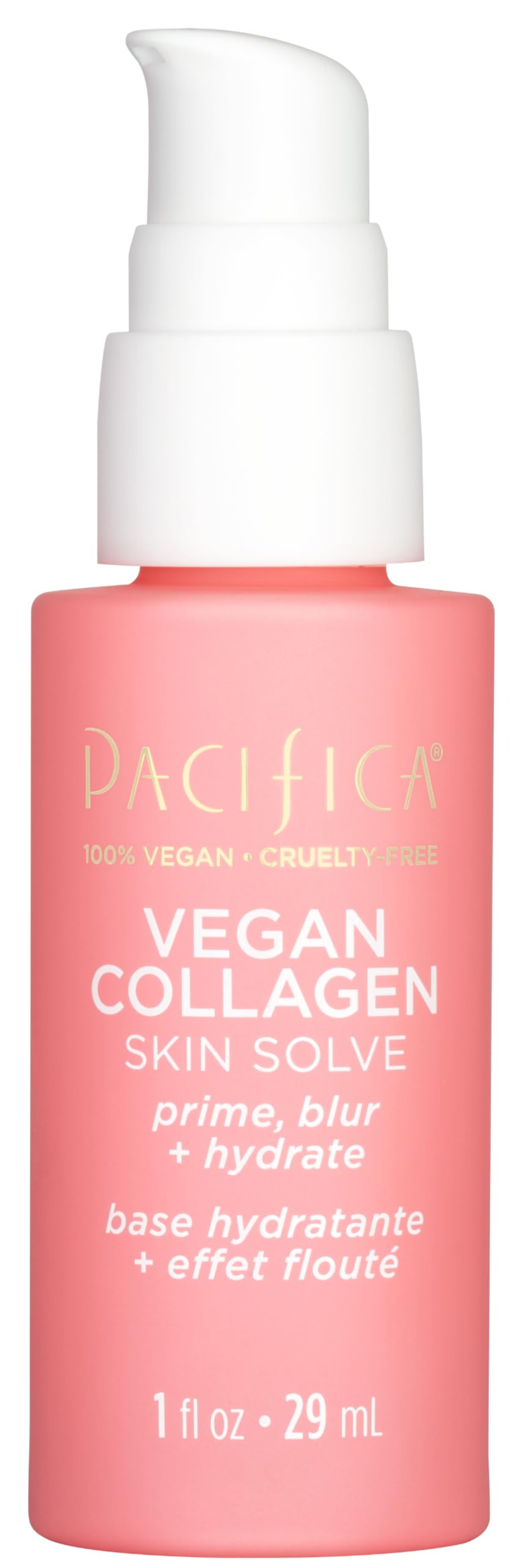 Pacifica Vegan Collagen Skin Solve Primer bottle pump enables easy, hydrated priming.