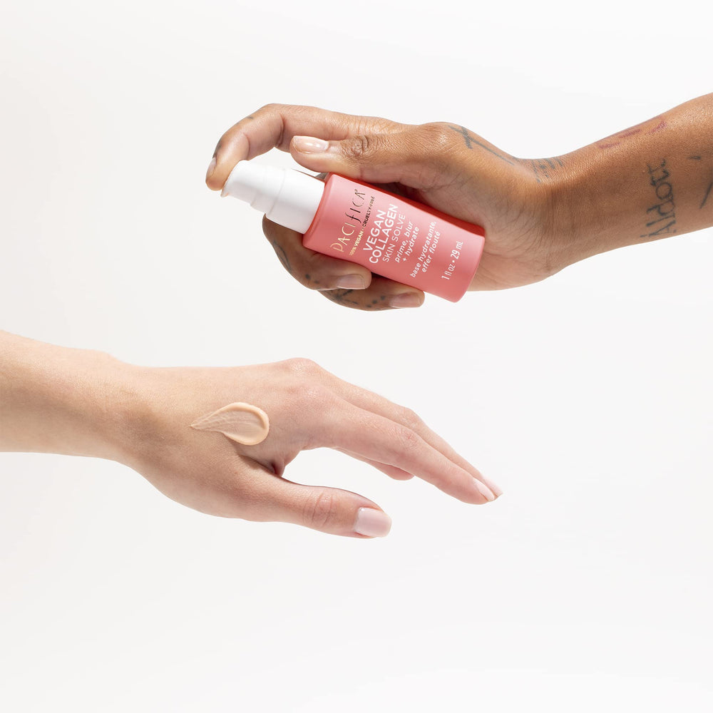 Pacifica Vegan Collagen Skin Solve Primer hydration glow keeps skin plump.