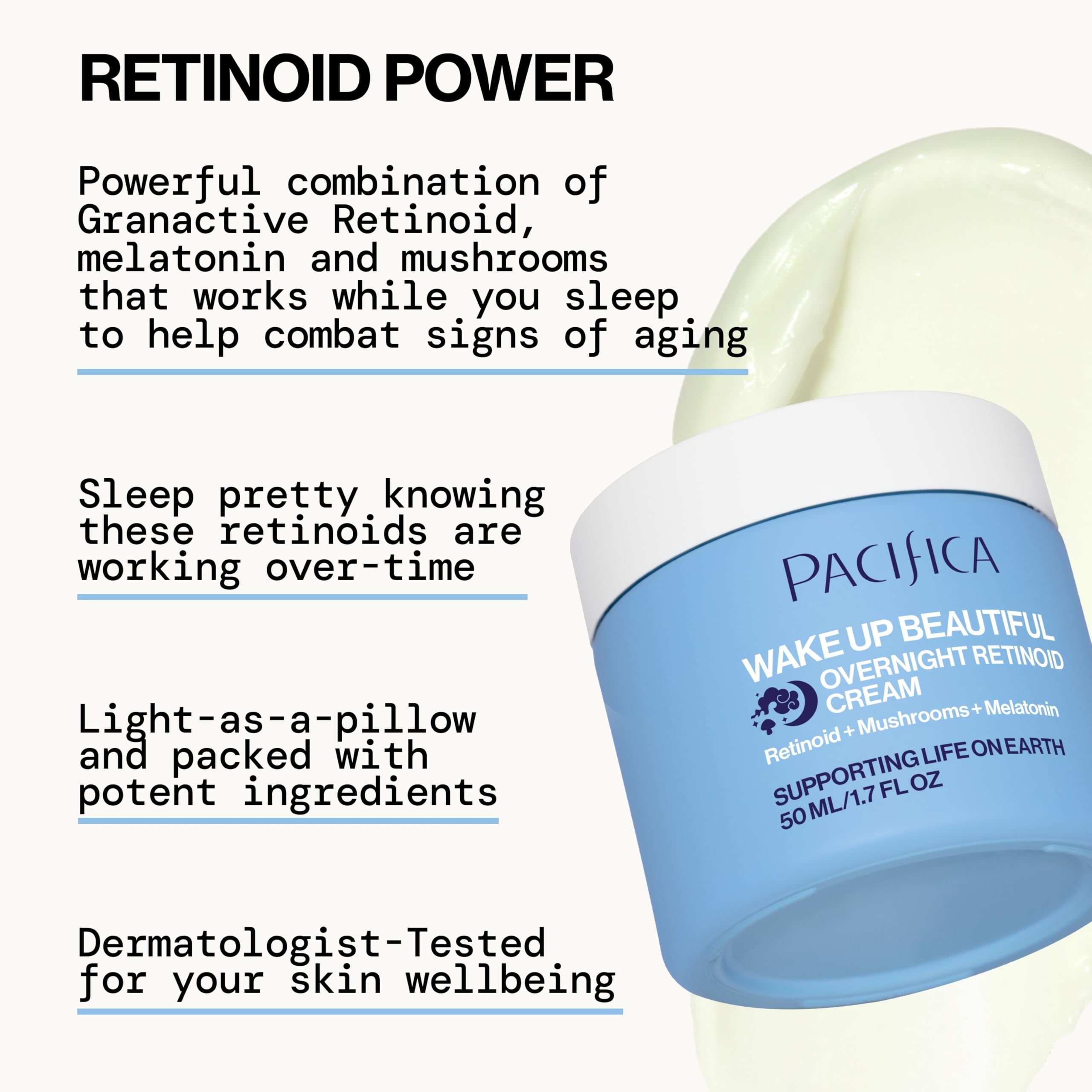 Pacifica Wake Up Beautiful Night Cream incorporating quinoa and mushroom extracts for nourishment