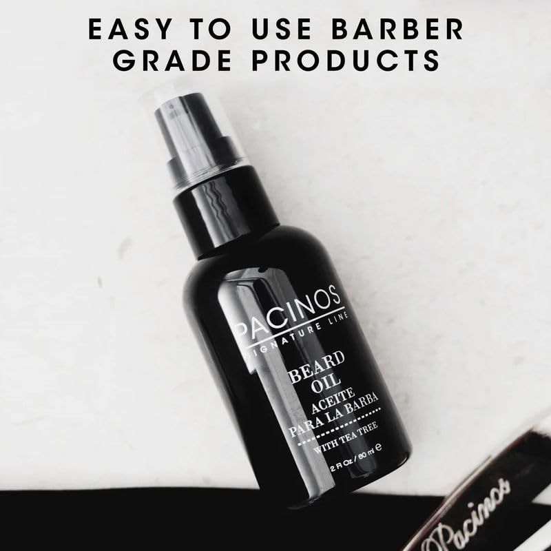 Pacinos Beard Oil packaging 2 oz box designed for travel and on-the-go grooming.