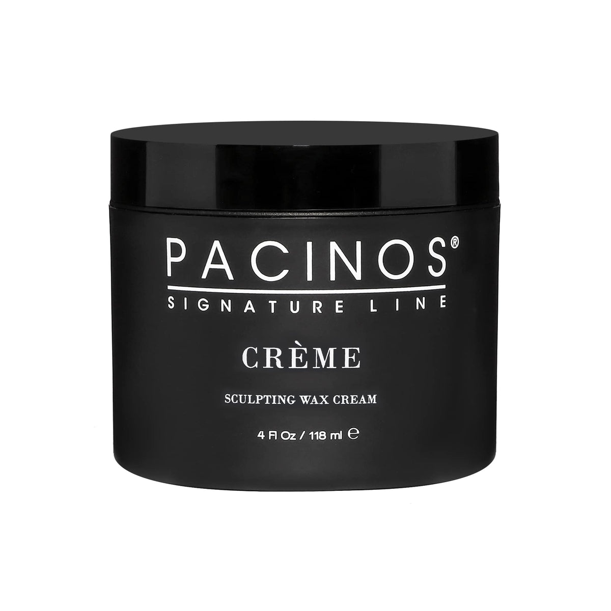 Pacinos Creme Wax Cream bottle shows medium-hold definition for natural-looking styling.