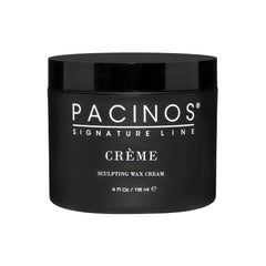 Pacinos Creme Wax Cream bottle shows medium-hold definition for natural-looking styling.