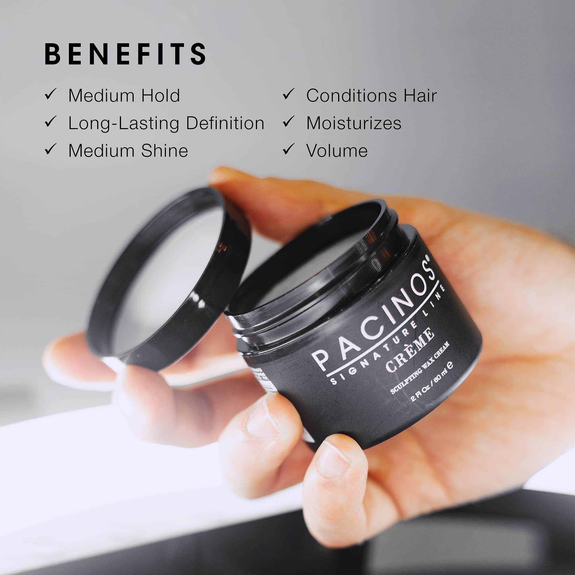 Pacinos Creme Wax Cream dispense demonstrates easy, water-soluble formula for quick restyling.