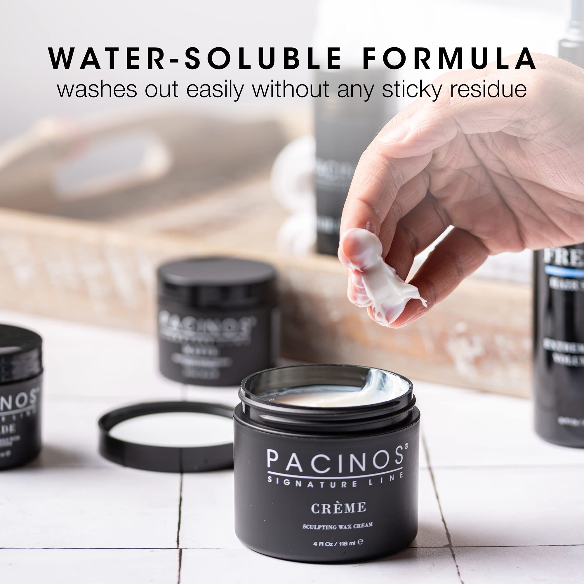Pacinos Creme Wax Cream fohawk styling showcases edge and long-lasting form.