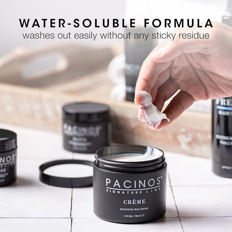 Pacinos Creme Hair Sculpting Wax Cream creating semi-shine finish for natural look
