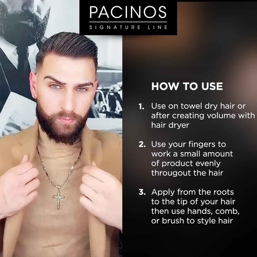 Pacinos DRYFI close-up highlights hair definition without shine.