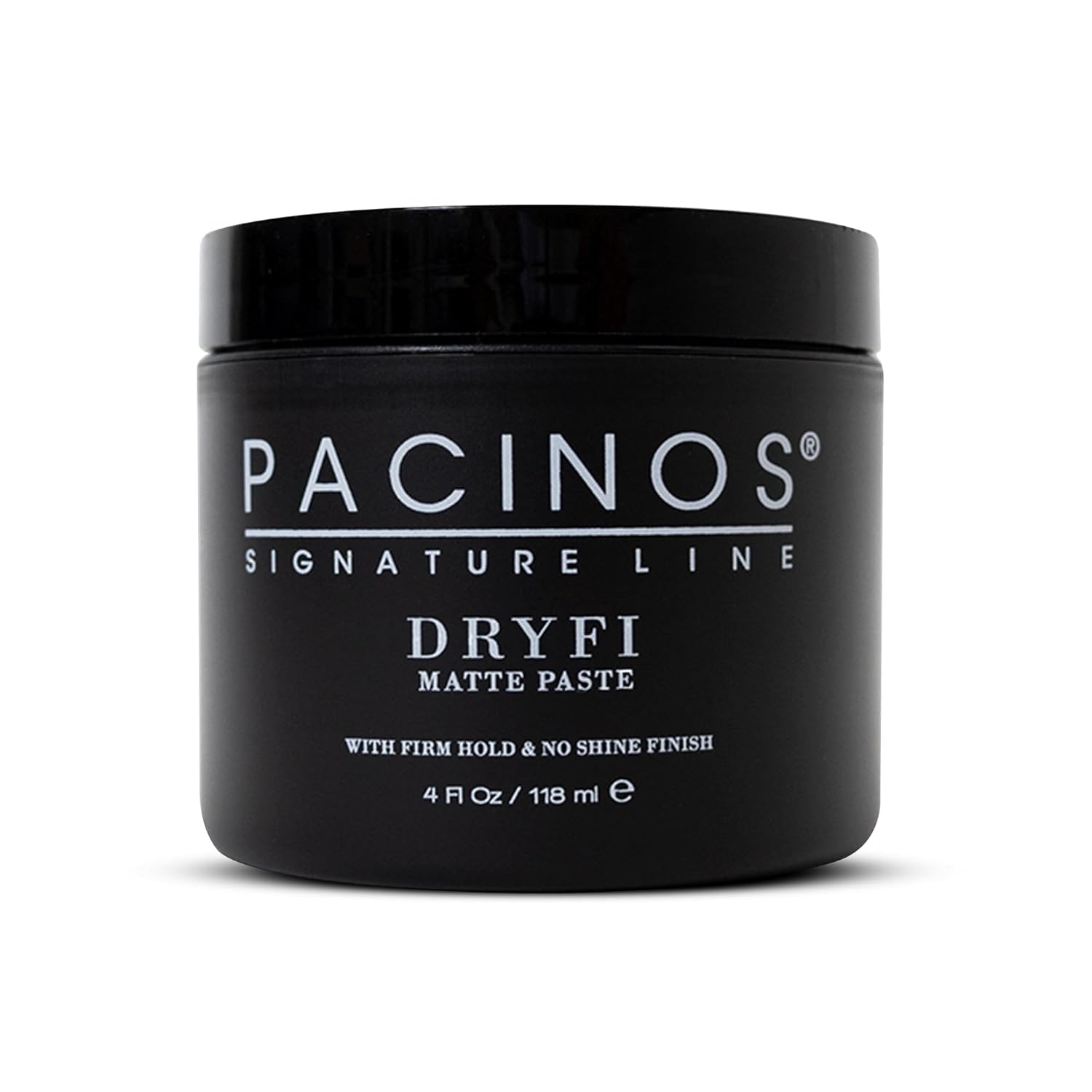 Pacinos DRYFI matte paste bottle for natural, shine-free styling.