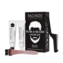Pacinos Hair & Beard Color Kit black-tube shows quick gray coverage for facial hair.