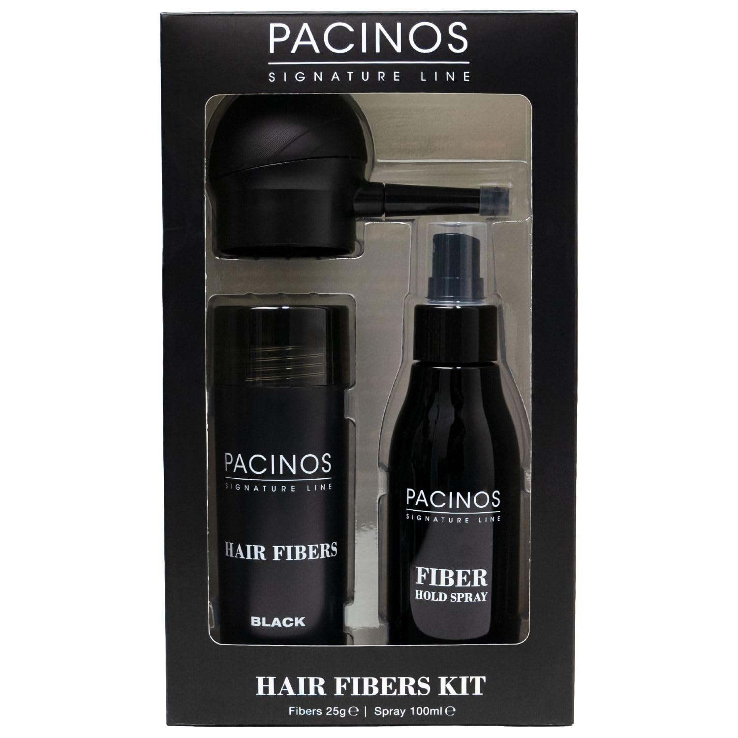 Pacinos hair fibers shake-to-coverage step showing quick, even distribution